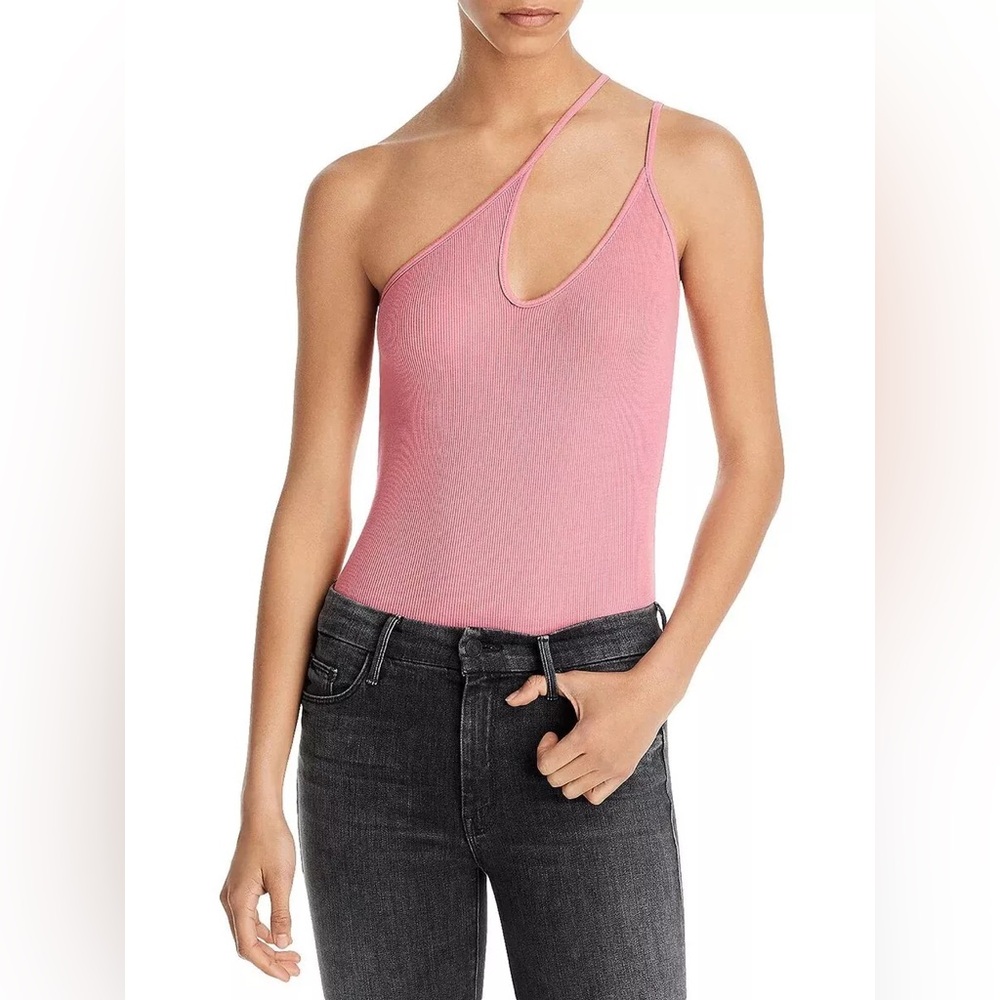 NWT Enza Costa One-Shoulder Stretch Silk Rib Knit Tank Top Size Large